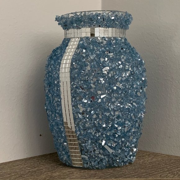 Beautiful Blue and Silver Glass Vase - Picture 1 of 10